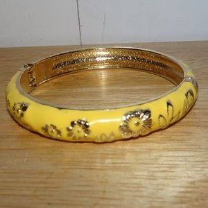 Yellow Enamel Gold Tone Clamper Bracelet